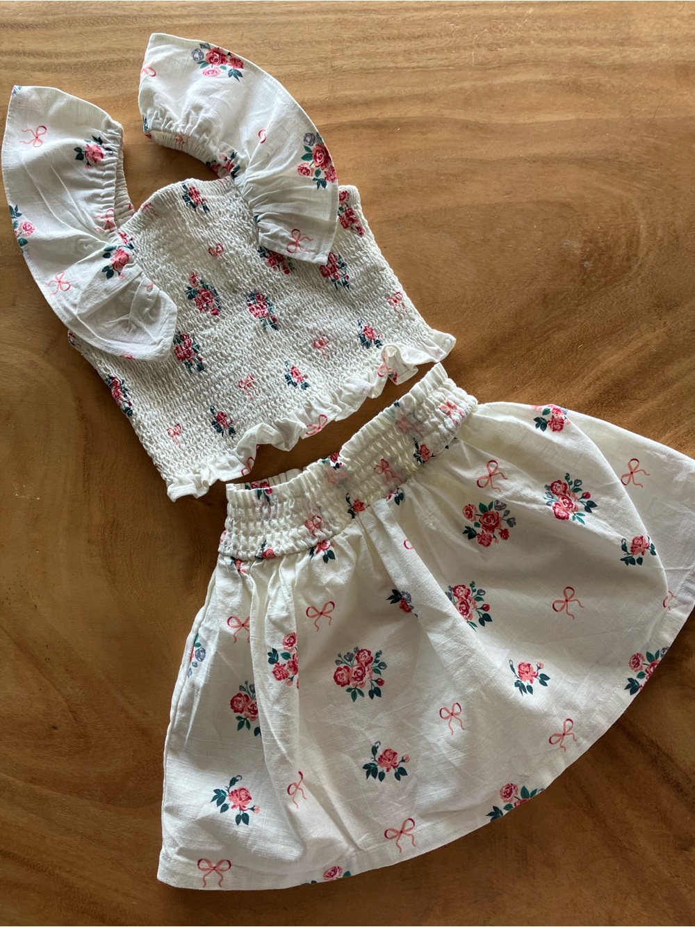 Miles the Label 3T •White Floral Smocked Top & Skirt Set